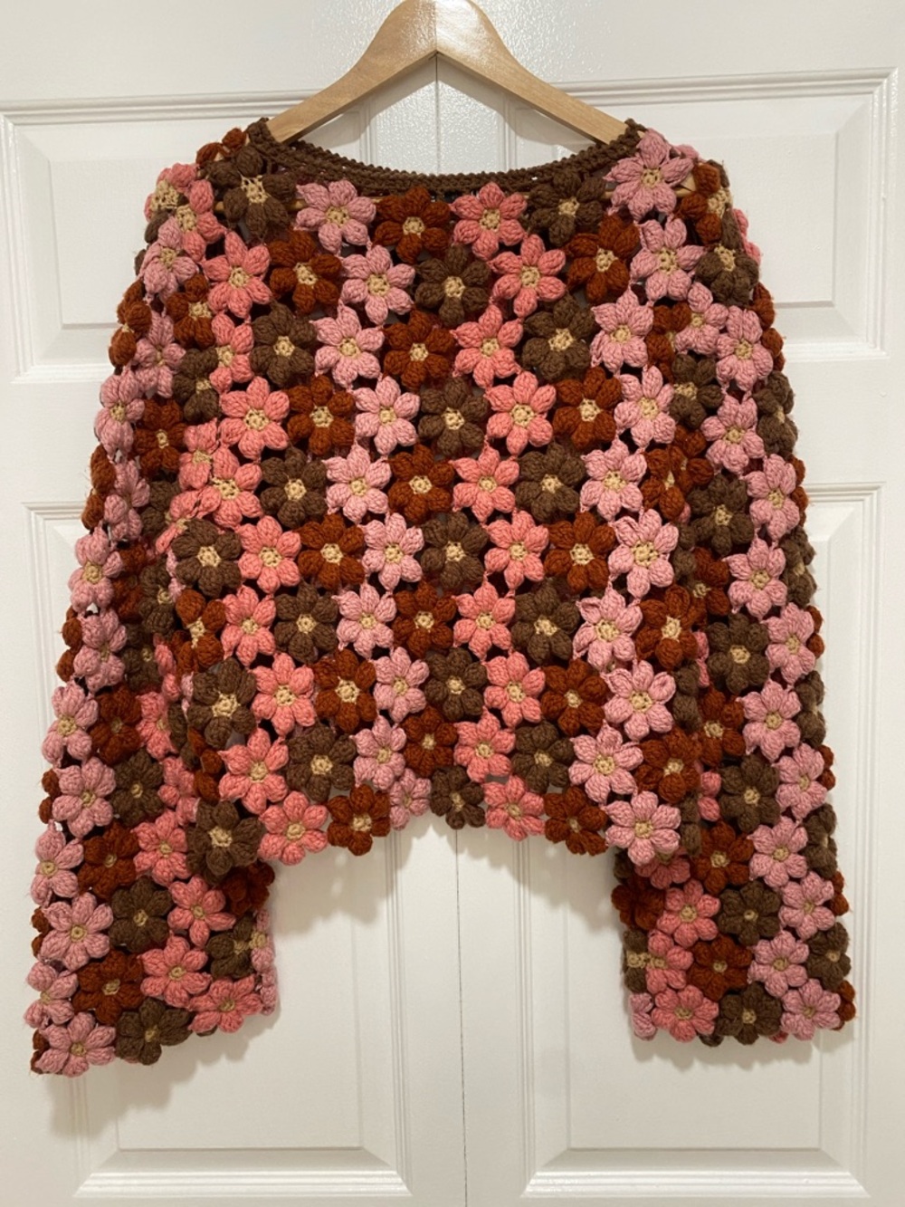 Zara Pink, Brown & Rust Floral Crochet Sweater